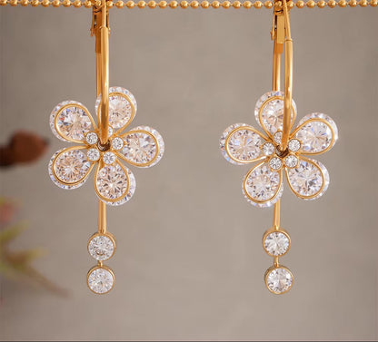 Stainless Steel Gold-Plated Flower Earrings Women'S Gold Color Silver Luxury Zircon Drop Earrings Femme Charming Jewelry Gift