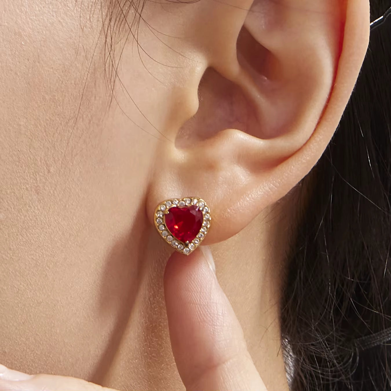 Red Zircon Heart-Shaped Pendant Necklace 316 Stainless Steel Ring Luxury Gold-Plated Earring Set Women'S Wedding Jewelry Gift