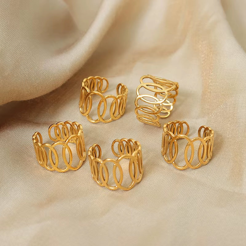 New Stainless Steel Gold Plated Ring for Women Fashion Circular Open Ring Couple Matching Gifts Girls Jewelry Accessories