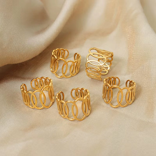 New Stainless Steel Gold Plated Ring for Women Fashion Circular Open Ring Couple Matching Gifts Girls Jewelry Accessories