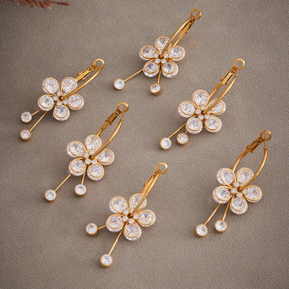 Stainless Steel Gold-Plated Flower Earrings Women'S Gold Color Silver Luxury Zircon Drop Earrings Femme Charming Jewelry Gift