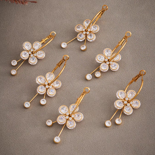Stainless Steel Gold-Plated Flower Earrings Women'S Gold Color Silver Luxury Zircon Drop Earrings Femme Charming Jewelry Gift