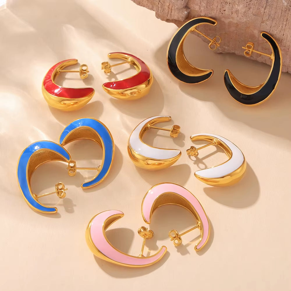 316 Stainless Steel Gold-Plated Ear Stud Colorful Enamel U-Shaped Earrings for Women Bohemian Summer Jewelry Accessories
