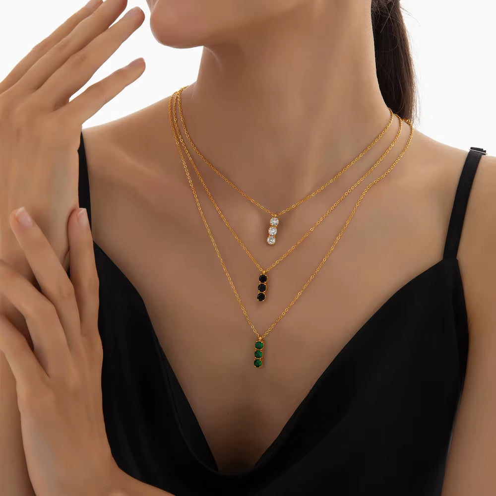 Stainless Steel Gold Plated Chain Necklace Women'S Luxury Green Black Zircon Square Pendant Aesthetic Necklace Wedding Jewelry
