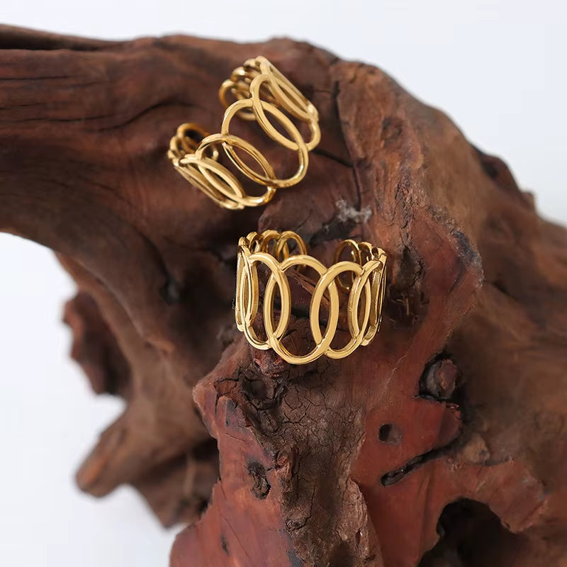 New Stainless Steel Gold Plated Ring for Women Fashion Circular Open Ring Couple Matching Gifts Girls Jewelry Accessories