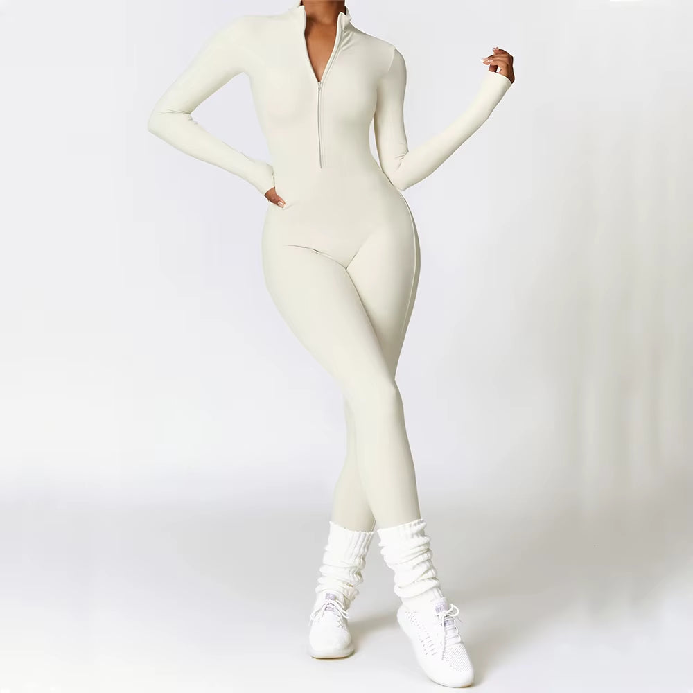 Women'S Long Sleeved One-Piece Sportswear Zipper Yoga Rompers Gym Jumpsuits Workout High-Intensity Skin-Tight Fitness Garment
