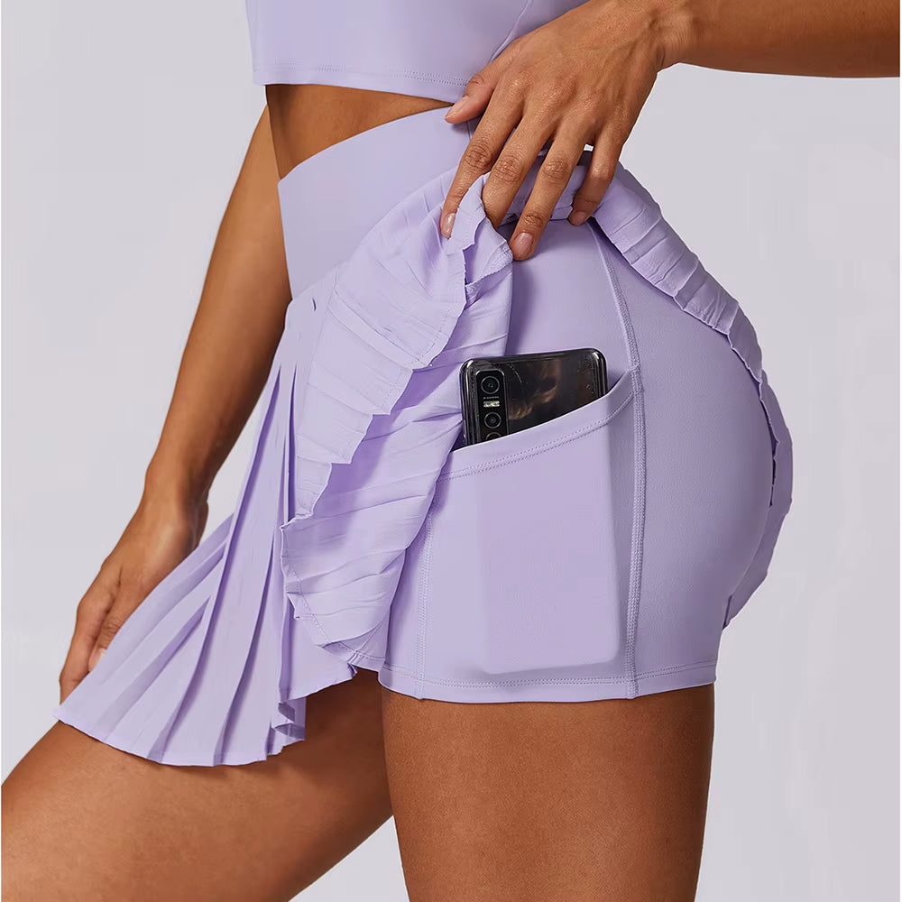 Yoga Pleated Pocket Skirts Breathable High Waist Skorts Golf Tennis Skirt for Women Runing Fitness Workout Gym Skirt Sportwear