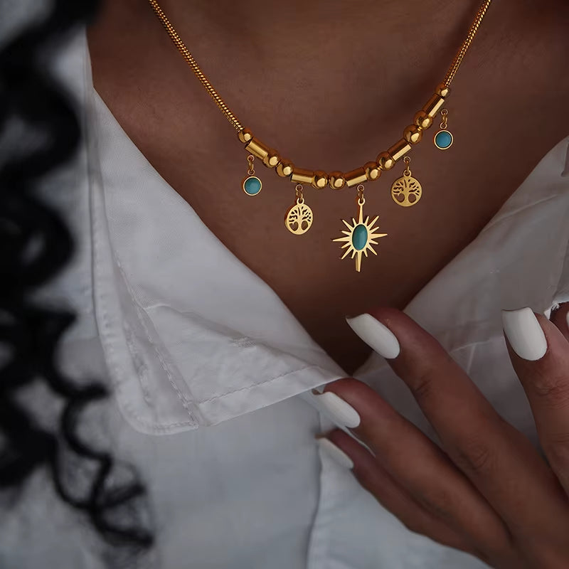 Fashion Stainless Steel Gilded Bracelet Necklace Set Woman 2 Pieces Luxury Bridal Wedding Jewelry Accessories