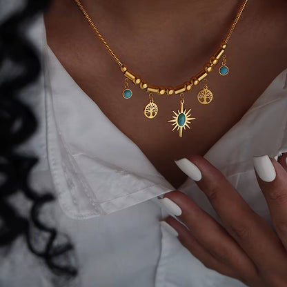 Fashion Stainless Steel Gilded Bracelet Necklace Set Woman 2 Pieces Luxury Bridal Wedding Jewelry Accessories