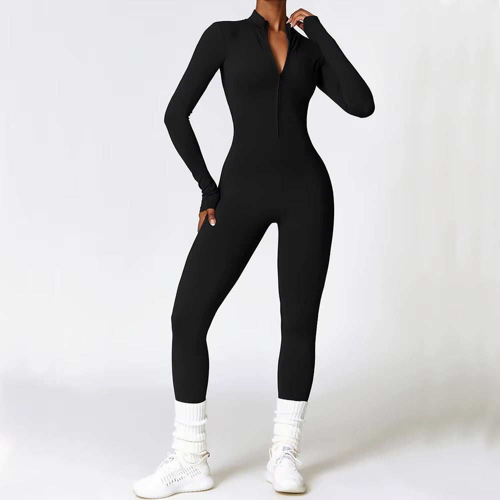 Women'S Long Sleeved One-Piece Sportswear Zipper Yoga Rompers Gym Jumpsuits Workout High-Intensity Skin-Tight Fitness Garment