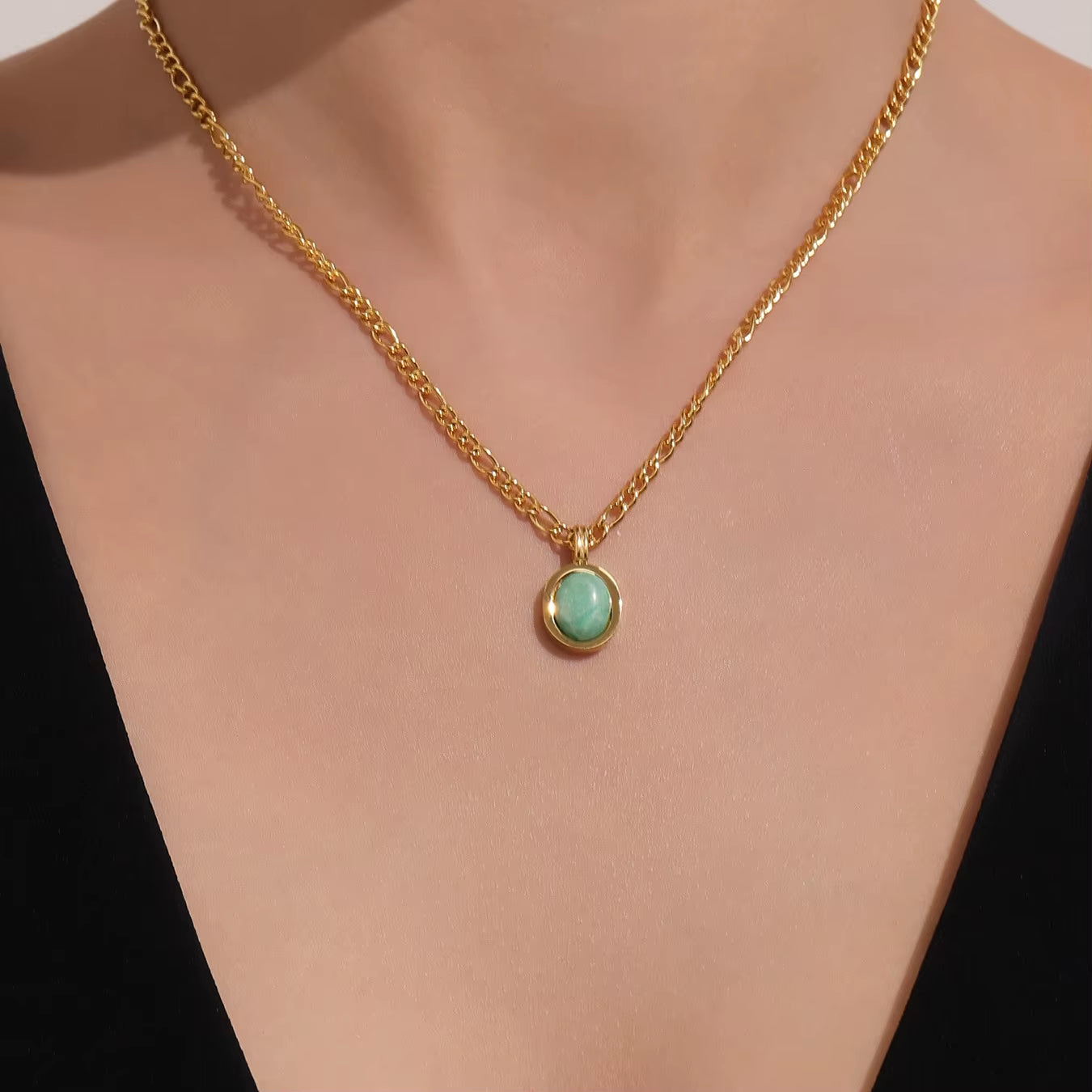 Black White Enamel Natural Stone Pendant Necklace for Women Fashion 316 Stainless Steel Necklace Femme Fashion Jewelry Gift