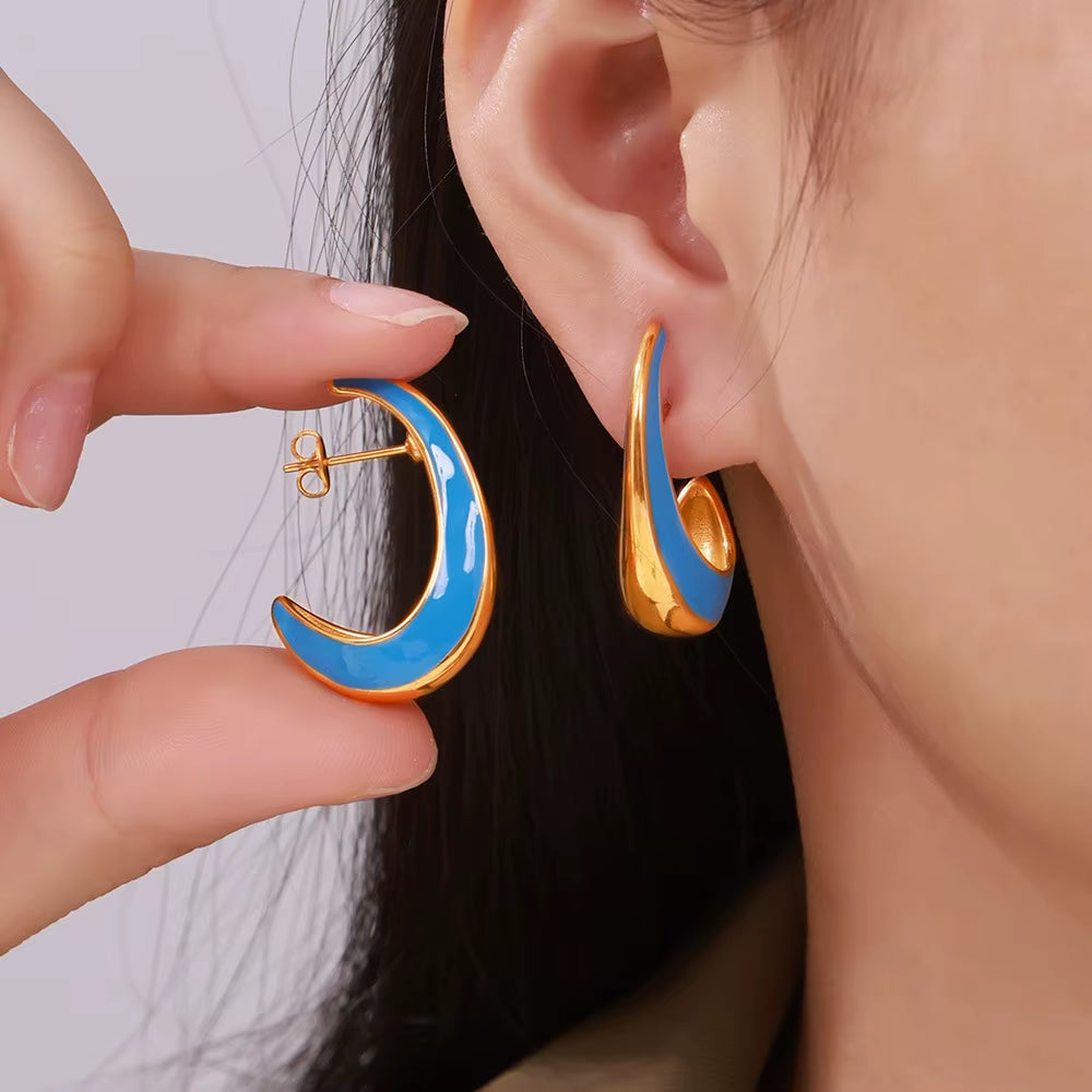 316 Stainless Steel Gold-Plated Ear Stud Colorful Enamel U-Shaped Earrings for Women Bohemian Summer Jewelry Accessories