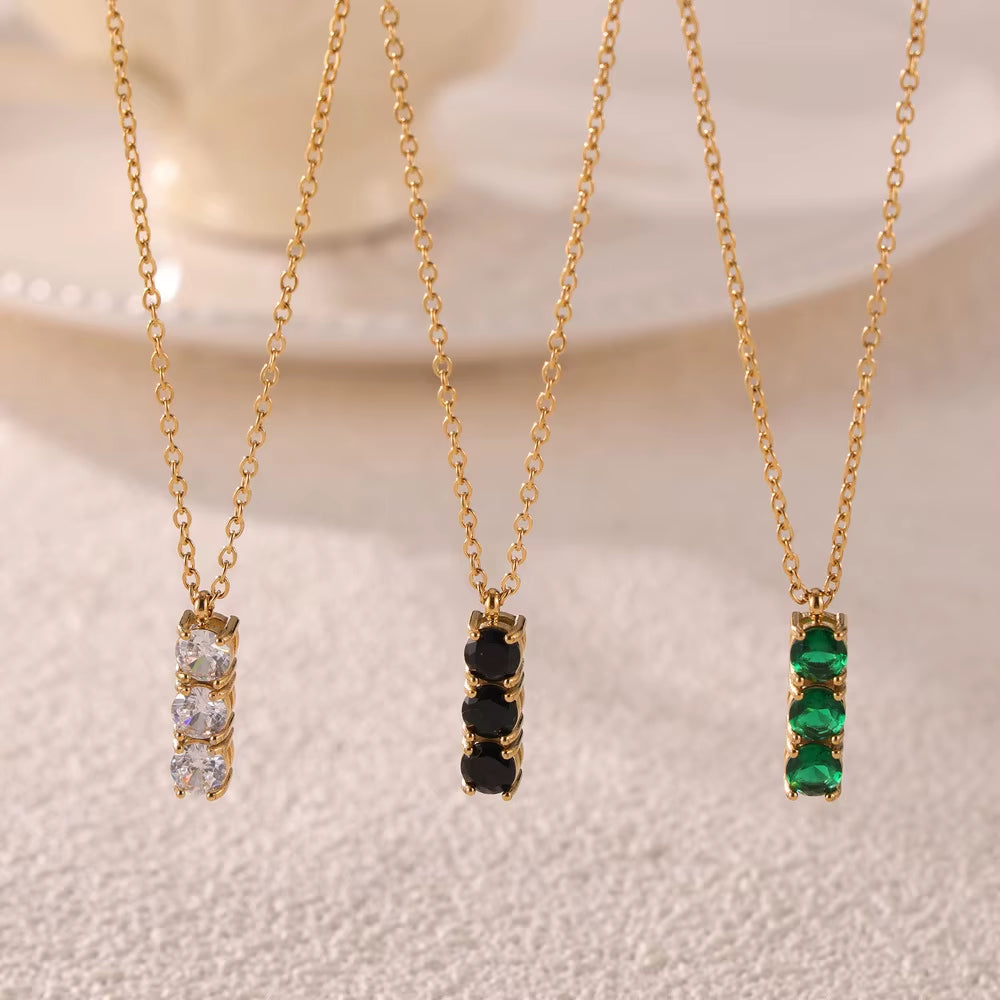 Stainless Steel Gold Plated Chain Necklace Women'S Luxury Green Black Zircon Square Pendant Aesthetic Necklace Wedding Jewelry