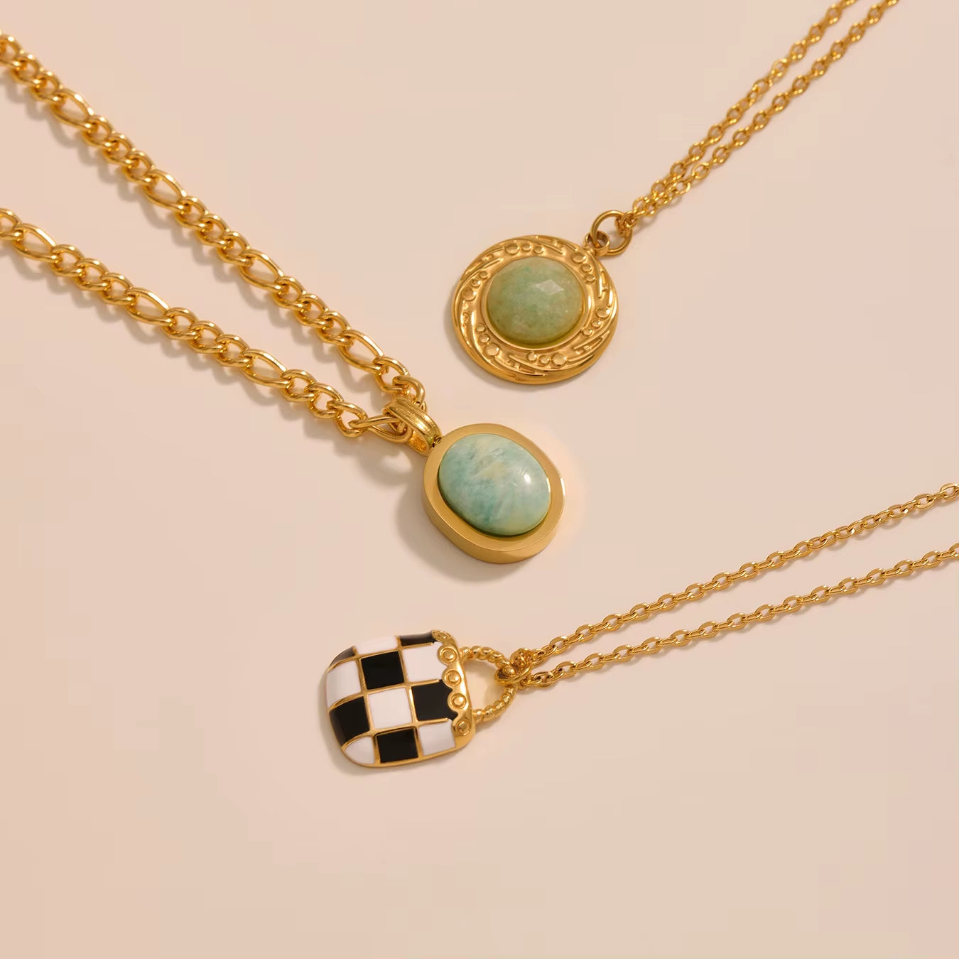 Black White Enamel Natural Stone Pendant Necklace for Women Fashion 316 Stainless Steel Necklace Femme Fashion Jewelry Gift