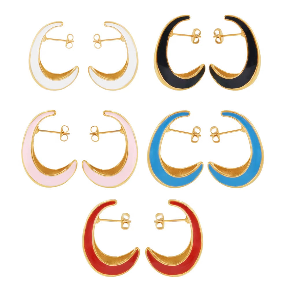 316 Stainless Steel Gold-Plated Ear Stud Colorful Enamel U-Shaped Earrings for Women Bohemian Summer Jewelry Accessories