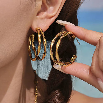 18K Gold-Plated Stainless Steel Earrings Large Stud for Women Golden and Silver Double-Layer Hoop Earrings Femme Luxury Jewelry