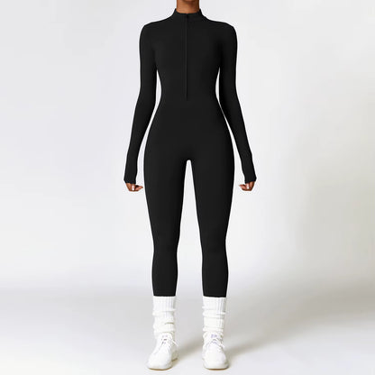 Women'S Long Sleeved One-Piece Sportswear Zipper Yoga Rompers Gym Jumpsuits Workout High-Intensity Skin-Tight Fitness Garment