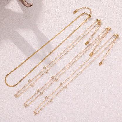 Fashion Star Bling Cubic Zirconia Necklace for Women 316L Stainless Steel PVD Gold Plated Collar Choker Daily Jewelry Gifts