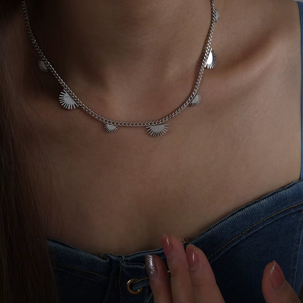 2023 Stainless Steel Women Necklace for Women Fashion Geometric Pendant Gold Plated Chain Elegant Jewelry Accessories