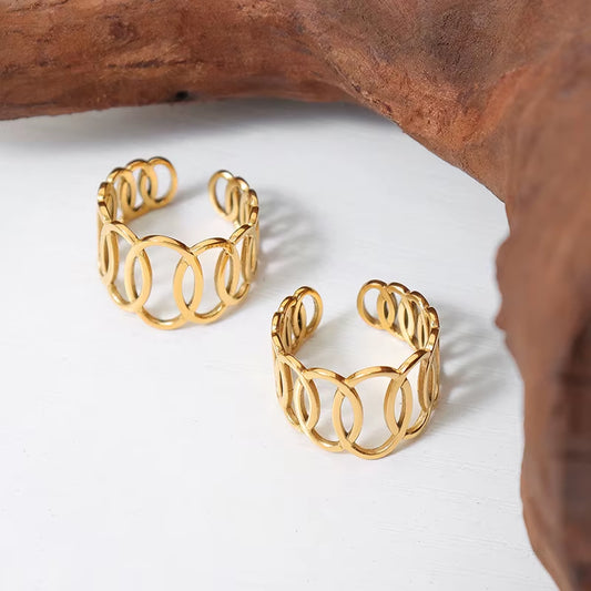 New Stainless Steel Gold Plated Ring for Women Fashion Circular Open Ring Couple Matching Gifts Girls Jewelry Accessories