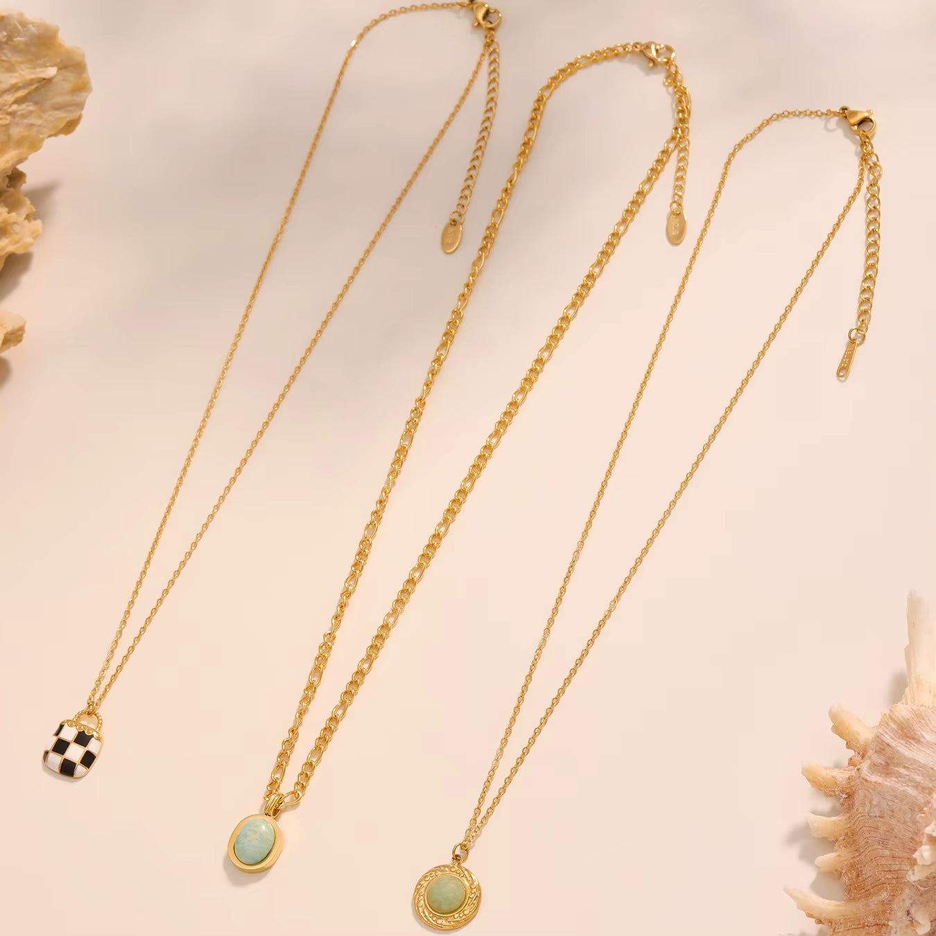 Black White Enamel Natural Stone Pendant Necklace for Women Fashion 316 Stainless Steel Necklace Femme Fashion Jewelry Gift