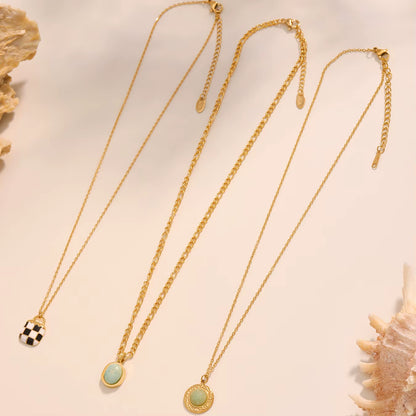 Black White Enamel Natural Stone Pendant Necklace for Women Fashion 316 Stainless Steel Necklace Femme Fashion Jewelry Gift