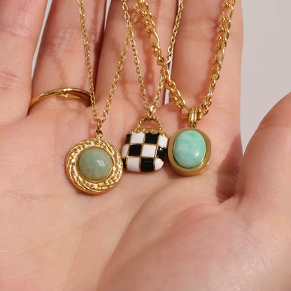 Black White Enamel Natural Stone Pendant Necklace for Women Fashion 316 Stainless Steel Necklace Femme Fashion Jewelry Gift