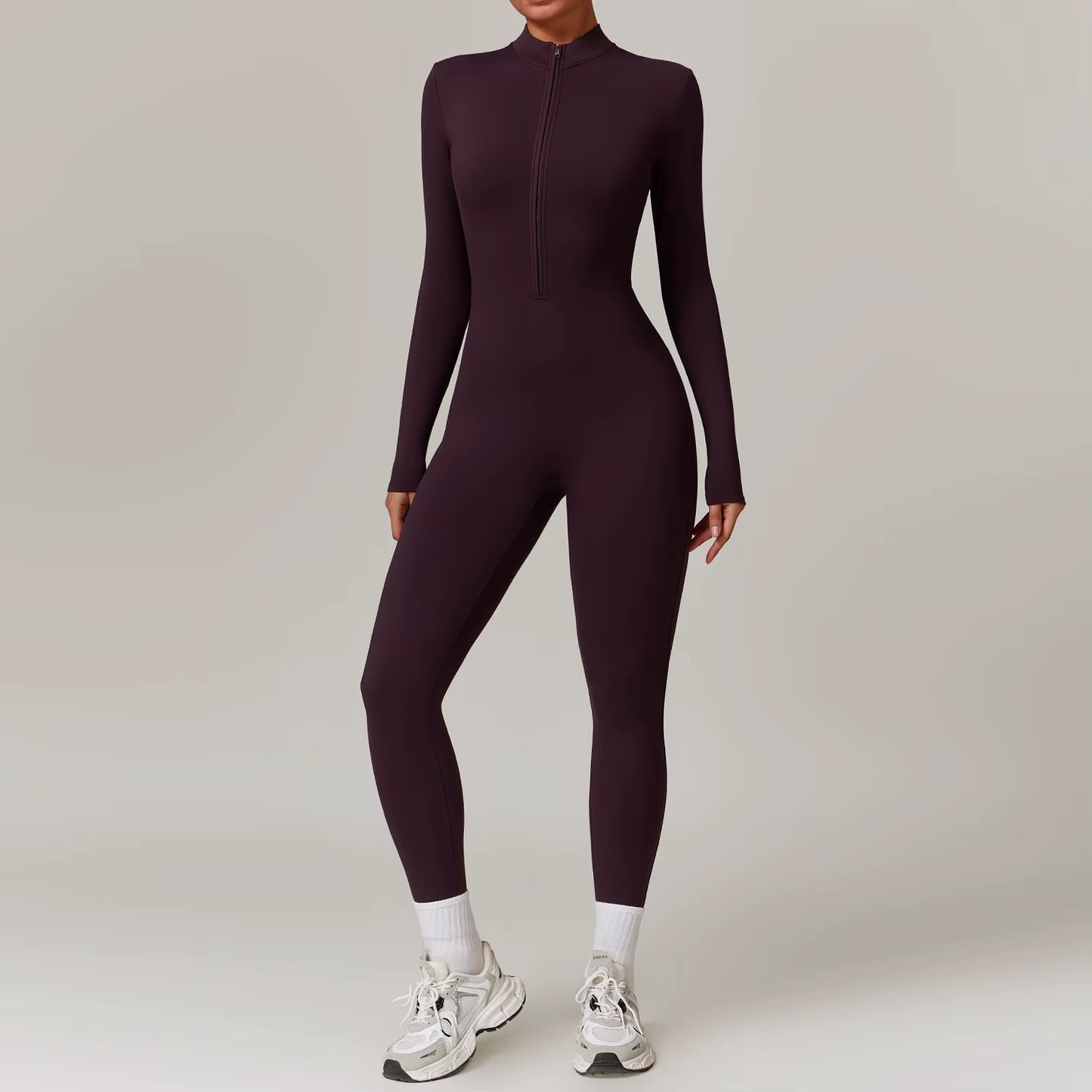 Women'S Long Sleeved One-Piece Sportswear Zipper Yoga Rompers Gym Jumpsuits Workout High-Intensity Skin-Tight Fitness Garment
