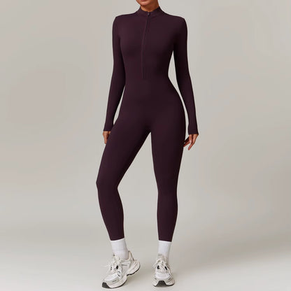 Women'S Long Sleeved One-Piece Sportswear Zipper Yoga Rompers Gym Jumpsuits Workout High-Intensity Skin-Tight Fitness Garment